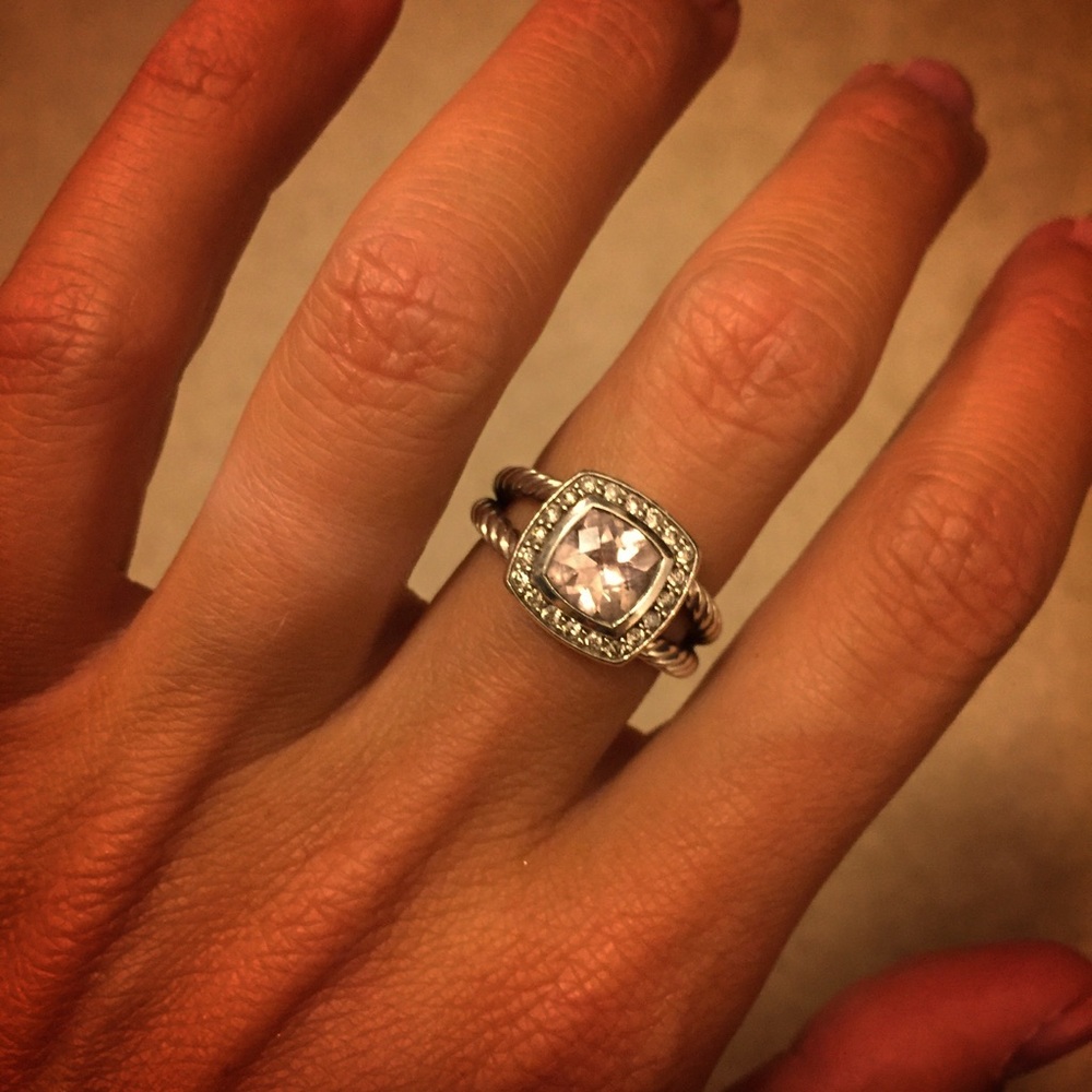 David Yurman Silver Ring with Light Pink Stone